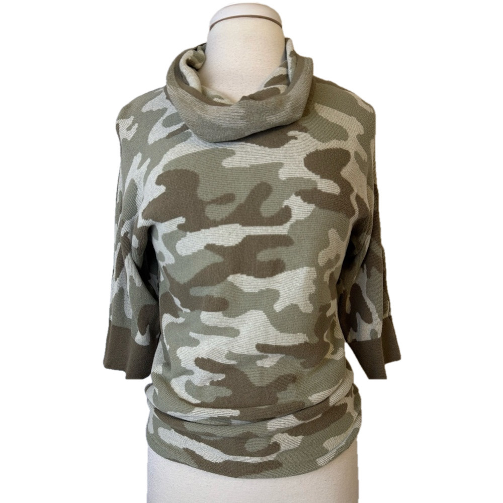 Ovla Camo Knit Elbow Knit Sweater‎ Women's M Cowl Neck Contemporary Grunge Chic